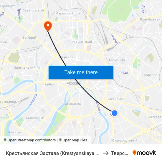 Крестьянская Застава (Krestyanskaya Zastava) to Тверской map