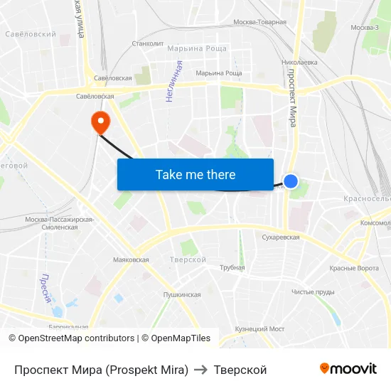 Проспект Мира (Prospekt Mira) to Тверской map