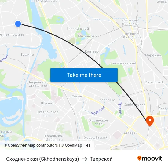 Сходненская (Skhodnenskaya) to Тверской map