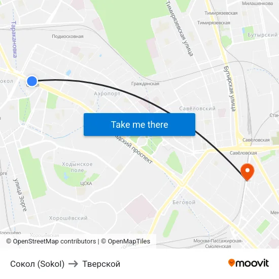 Сокол (Sokol) to Тверской map