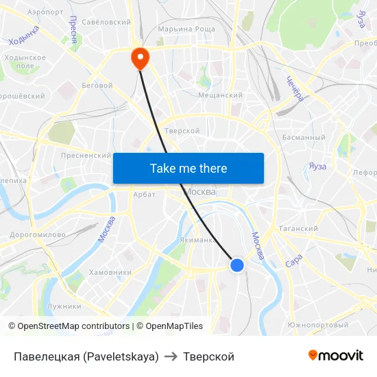 Павелецкая (Paveletskaya) to Тверской map