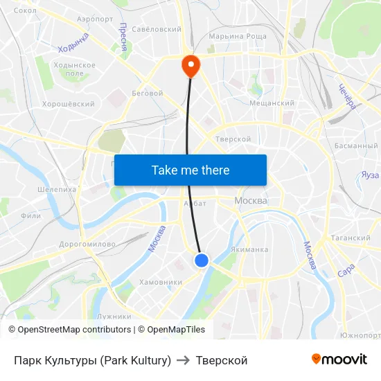 Парк Культуры (Park Kultury) to Тверской map