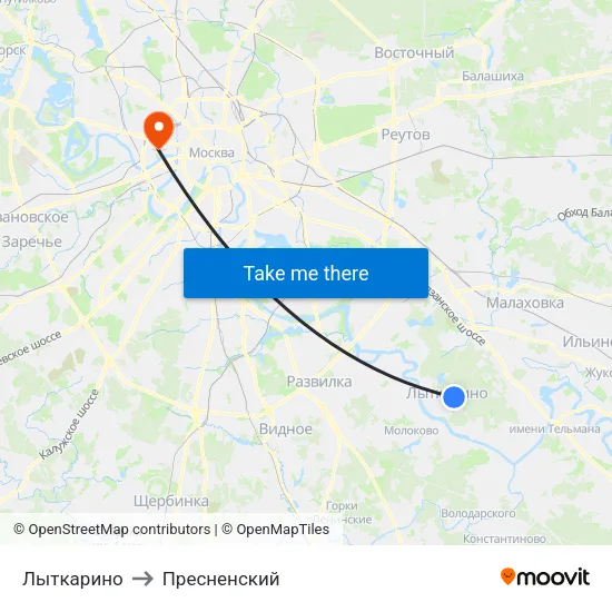 Лыткарино to Пресненский map