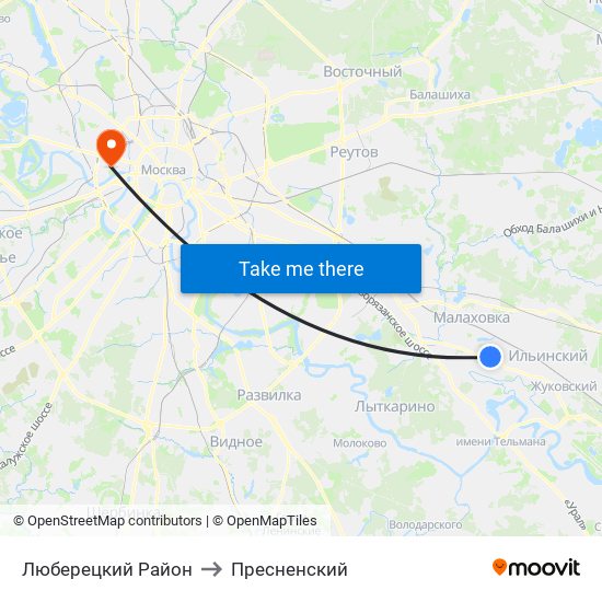 Люберецкий Район to Пресненский map