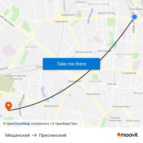 Мещанский to Пресненский map
