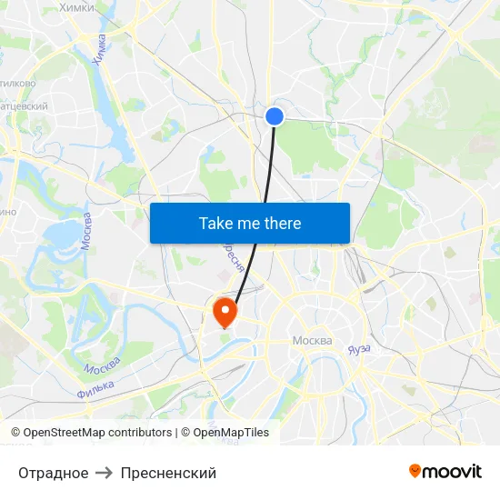 Отрадное to Пресненский map