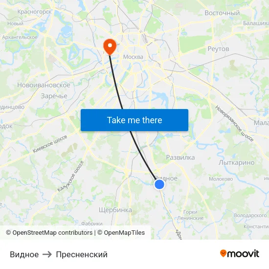 Видное to Пресненский map