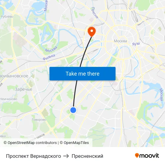 Проспект Вернадского to Пресненский map