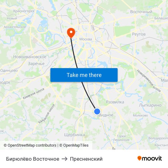 Бирюлёво Восточное to Пресненский map