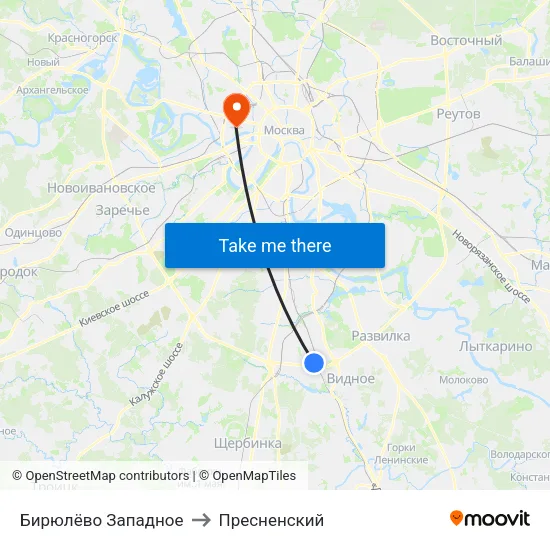 Бирюлёво Западное to Пресненский map