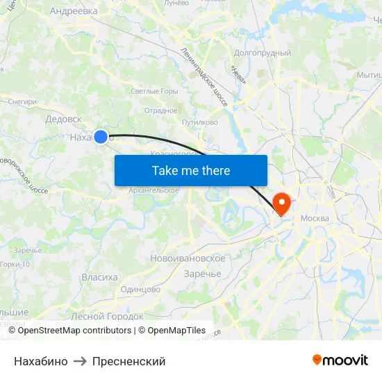 Нахабино to Пресненский map