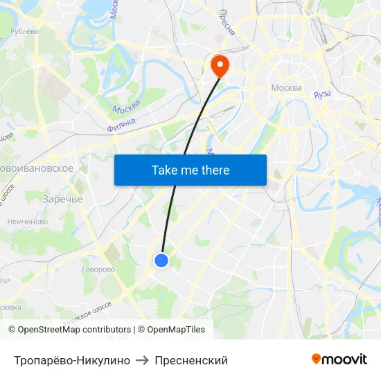 Тропарёво-Никулино to Пресненский map