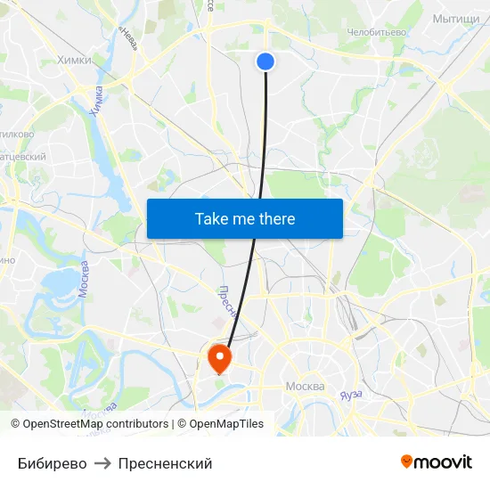 Бибирево to Пресненский map