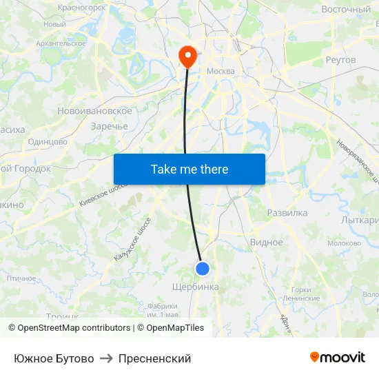 Южное Бутово to Пресненский map
