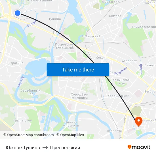 Южное Тушино to Пресненский map