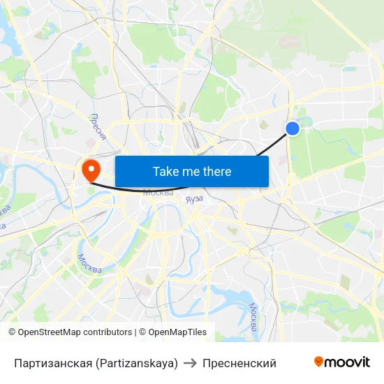 Партизанская (Partizanskaya) to Пресненский map
