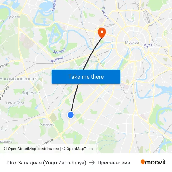 Юго-Западная (Yugo-Zapadnaya) to Пресненский map