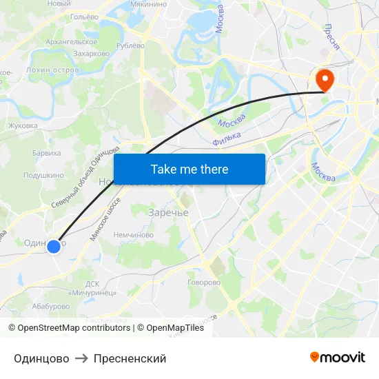 Одинцово to Пресненский map