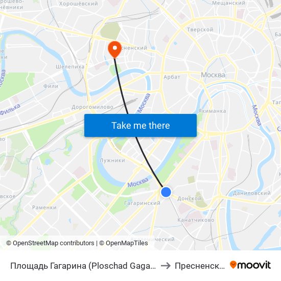 Площадь Гагарина (Ploschad Gagarina) to Пресненский map