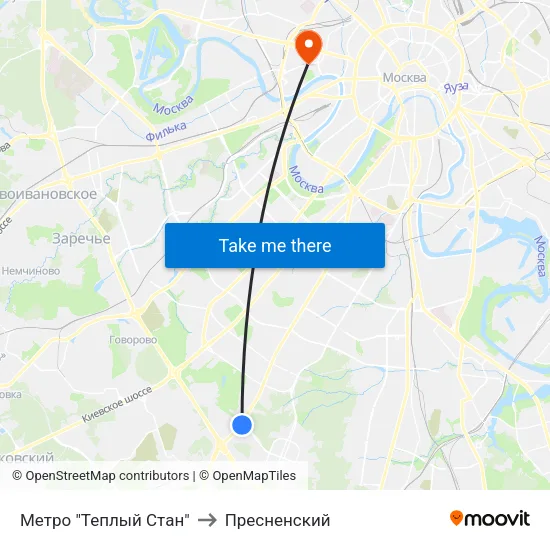 Метро "Теплый Стан" to Пресненский map