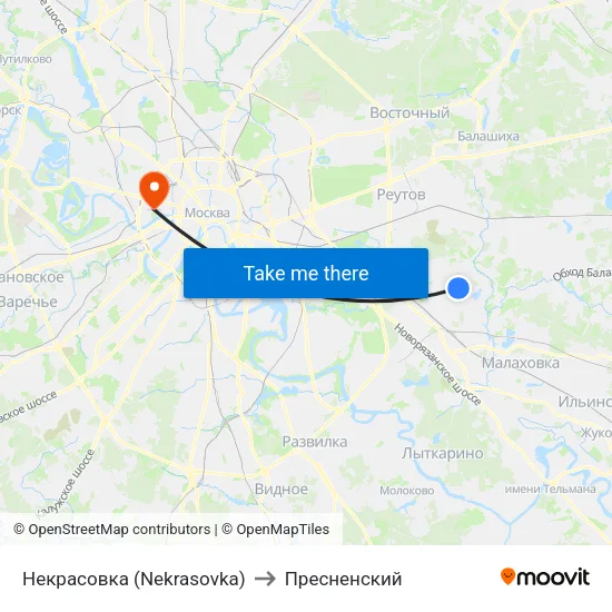 Некрасовка (Nekrasovka) to Пресненский map