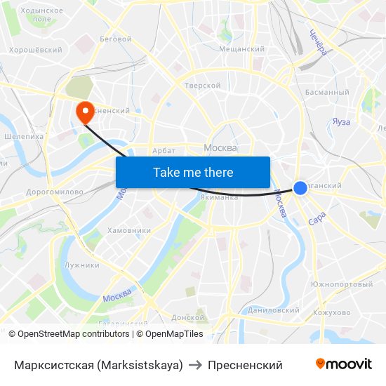 Марксистская (Marksistskaya) to Пресненский map