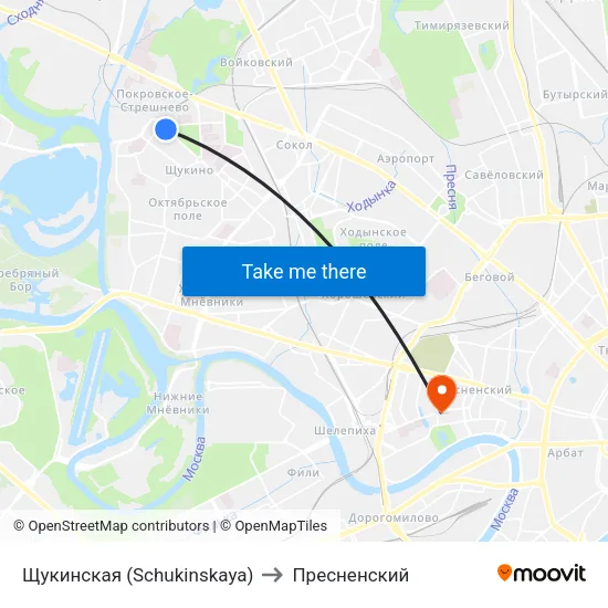 Щукинская (Schukinskaya) to Пресненский map