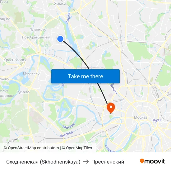 Сходненская (Skhodnenskaya) to Пресненский map