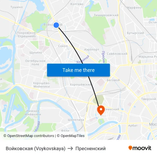 Войковская (Voykovskaya) to Пресненский map