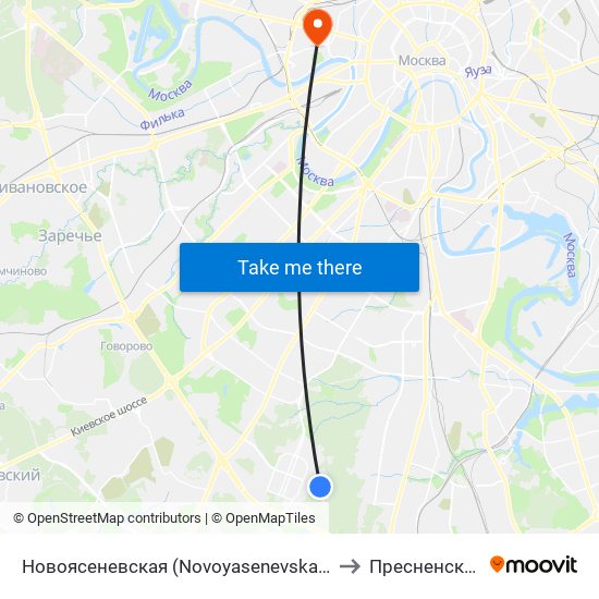 Новоясеневская (Novoyasenevskaya) to Пресненский map