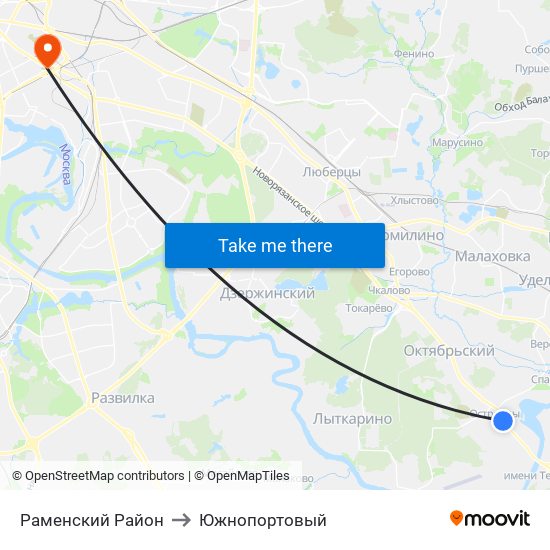 Раменский Район to Южнопортовый map