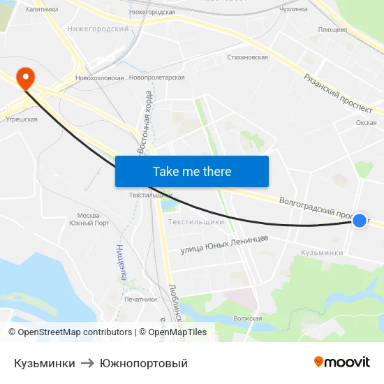 Кузьминки to Южнопортовый map