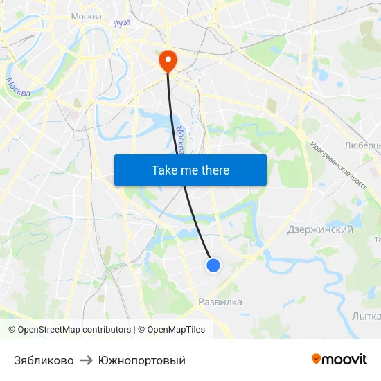 Зябликово to Южнопортовый map
