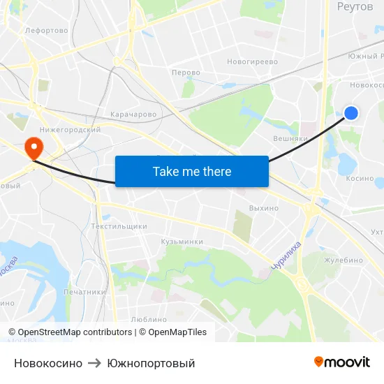 Новокосино to Южнопортовый map