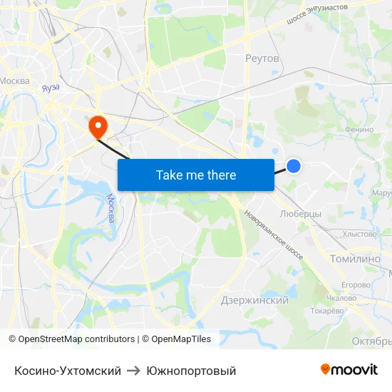Косино-Ухтомский to Южнопортовый map