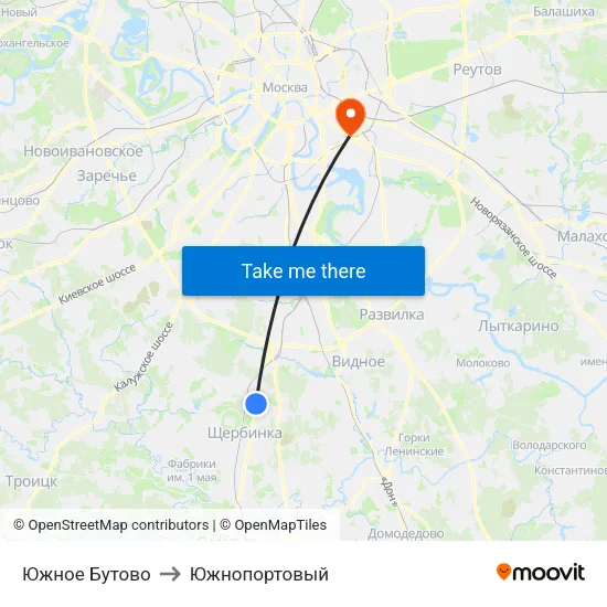 Южное Бутово to Южнопортовый map