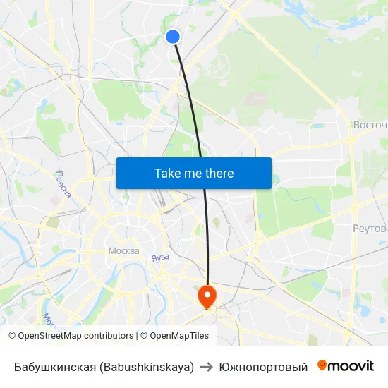 Бабушкинская (Babushkinskaya) to Южнопортовый map