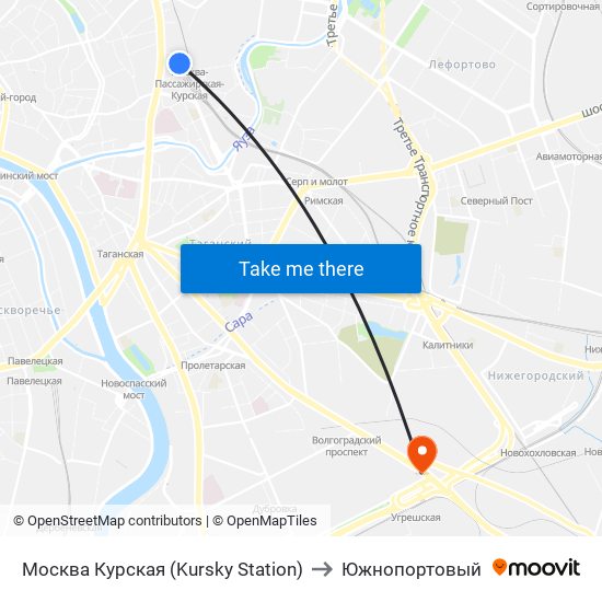 Москва Курская (Kursky Station) to Южнопортовый map