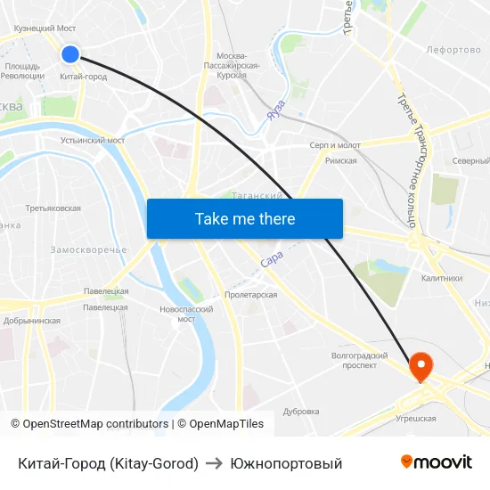 Китай-Город (Kitay-Gorod) to Южнопортовый map