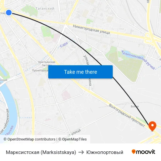 Марксистская (Marksistskaya) to Южнопортовый map