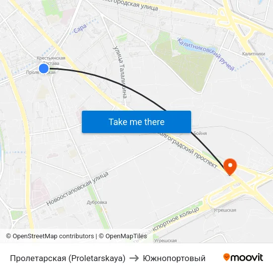 Пролетарская (Proletarskaya) to Южнопортовый map