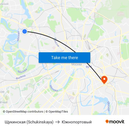 Щукинская (Schukinskaya) to Южнопортовый map