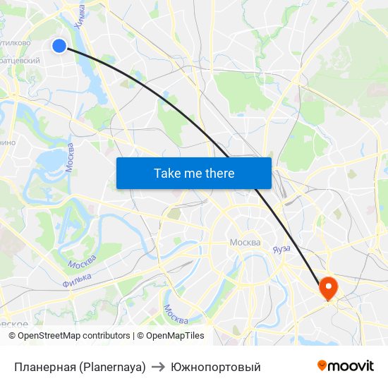 Планерная (Planernaya) to Южнопортовый map