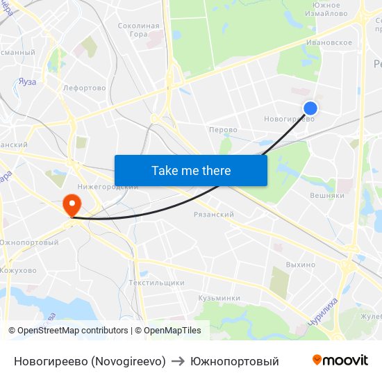 Новогиреево (Novogireevo) to Южнопортовый map