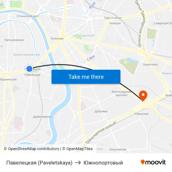 Павелецкая (Paveletskaya) to Южнопортовый map