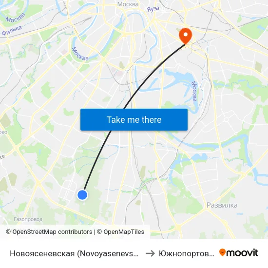 Новоясеневская (Novoyasenevskaya) to Южнопортовый map