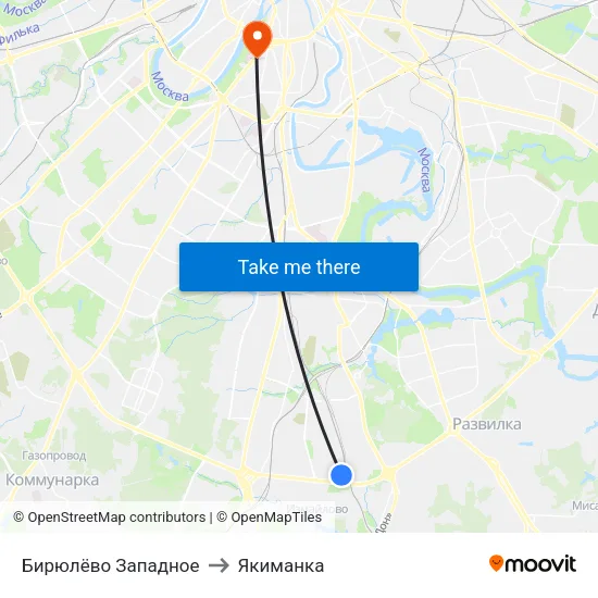 Бирюлёво Западное to Якиманка map