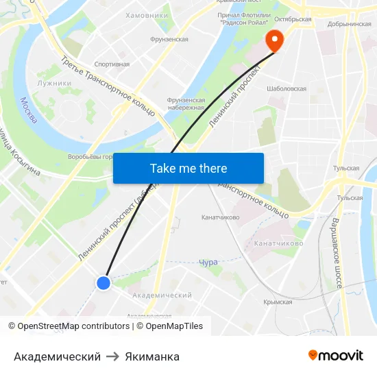 Академический to Якиманка map