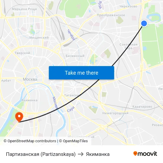 Партизанская (Partizanskaya) to Якиманка map