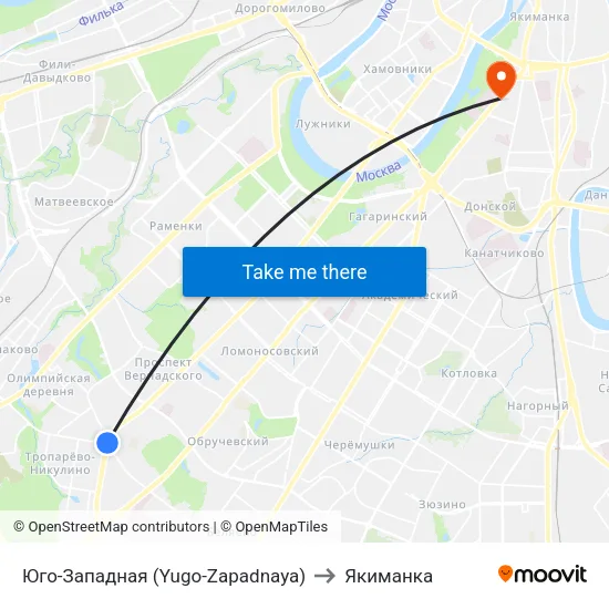 Юго-Западная (Yugo-Zapadnaya) to Якиманка map